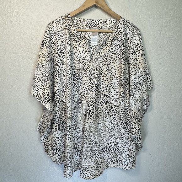 Chicos Top Women 4 Leopard Print Tunic XXL Blouse Flowy Elegant Party Travel - Picture 1 of 7